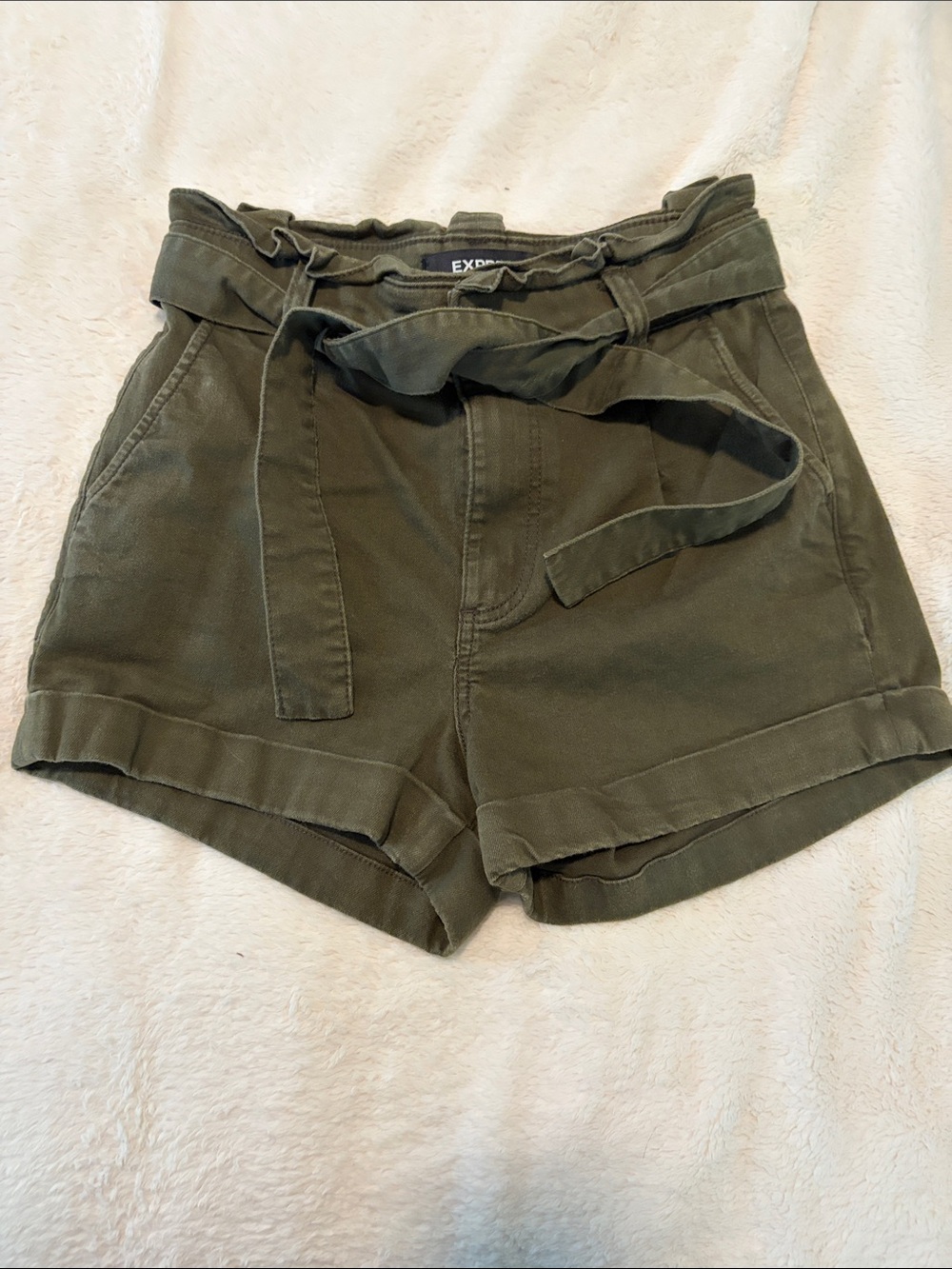Express Olive Tie-Waist Paperbag Shorts
